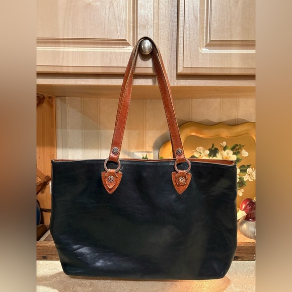Valentina Black and Brown Shoulder Bag with Leather Handles - Picture 1 of 16